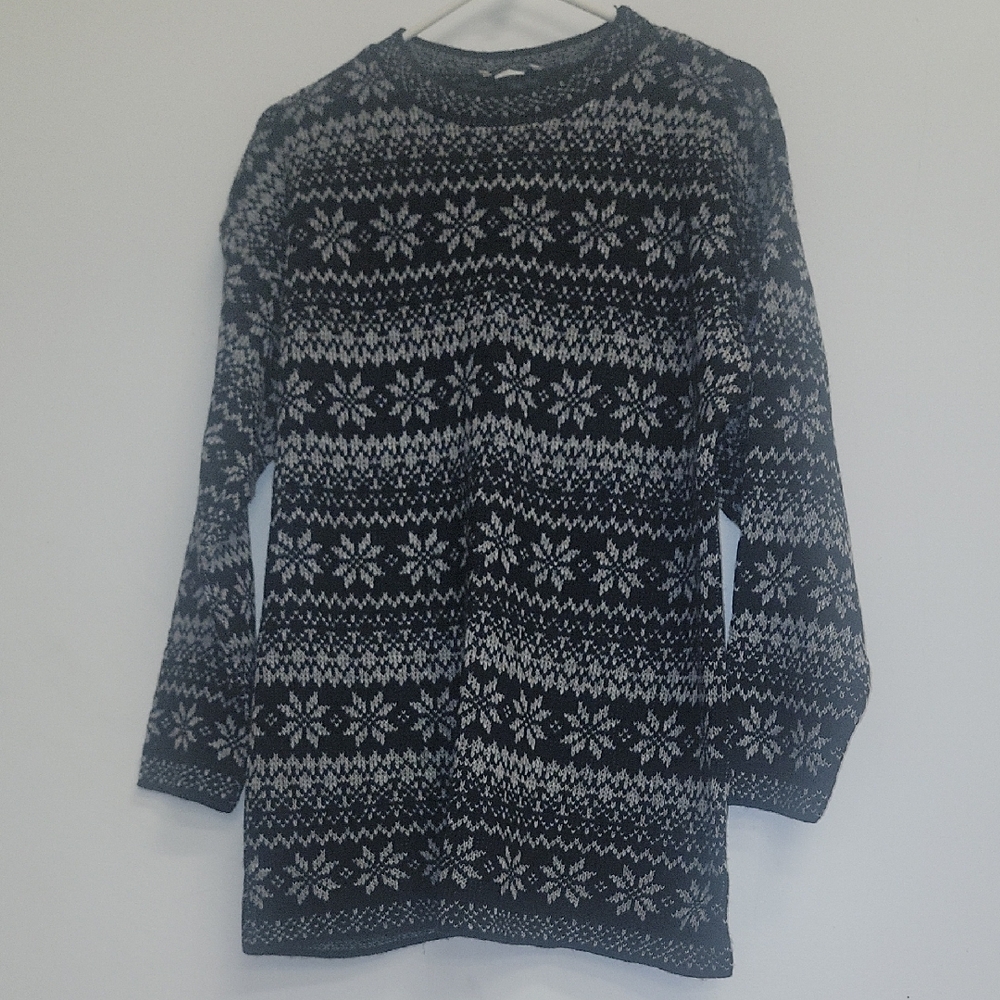 90s Oversized Basic Editions Black and White Faire Isle Patterned Sweater Small